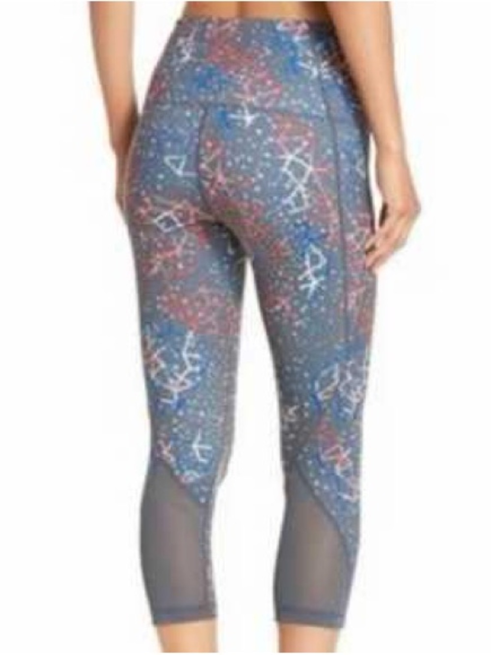 Zella Gray Leggings with Red, Blue & White Geometric Print